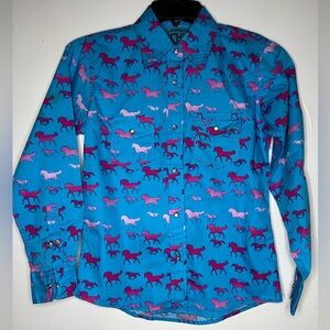 Kids Blue Horse Print Shirt Cowgirl Show Shirt